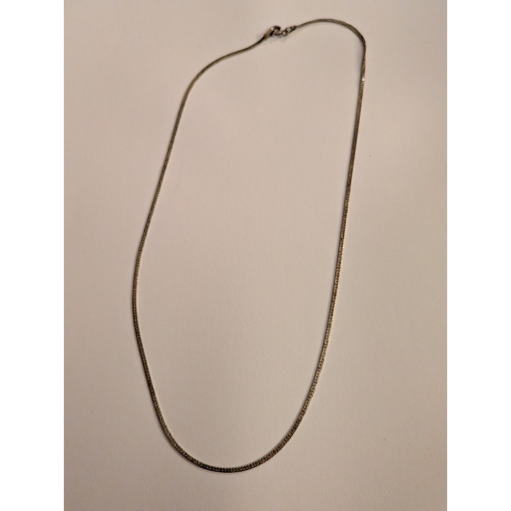 Vintage Sterling Silver Herringbone Chain Necklace 925 Flat Snake Chain 18 Inch